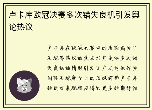 卢卡库欧冠决赛多次错失良机引发舆论热议